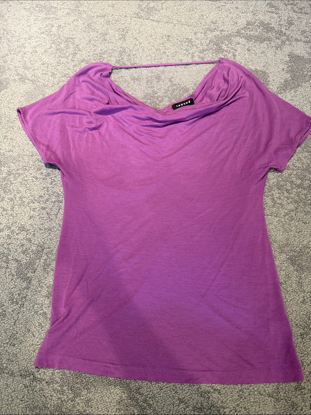 Trouve Purple Draped Cowl Short Sleeve Top - Size M